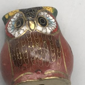 Vintage Chinese Cloisonné Owl Figurine – Enamel on Brass Collectable