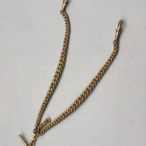 Gold Plated Brass Double Watch Albert with T Bar Victorian Style Watch Chain