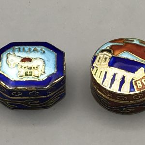 Vintage Chinese Cloisonne Enamel Pill Boxes Souvenir Pair