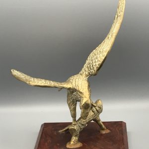 Vintage Brass Eagle Sculpture on Wooden Plinth Figurine