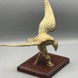 Vintage Brass Eagle Sculpture on Wooden Plinth Figurine